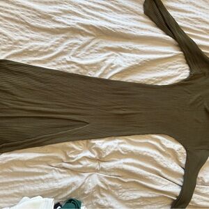 Ribbed Olive Green Long Sleeve Dress